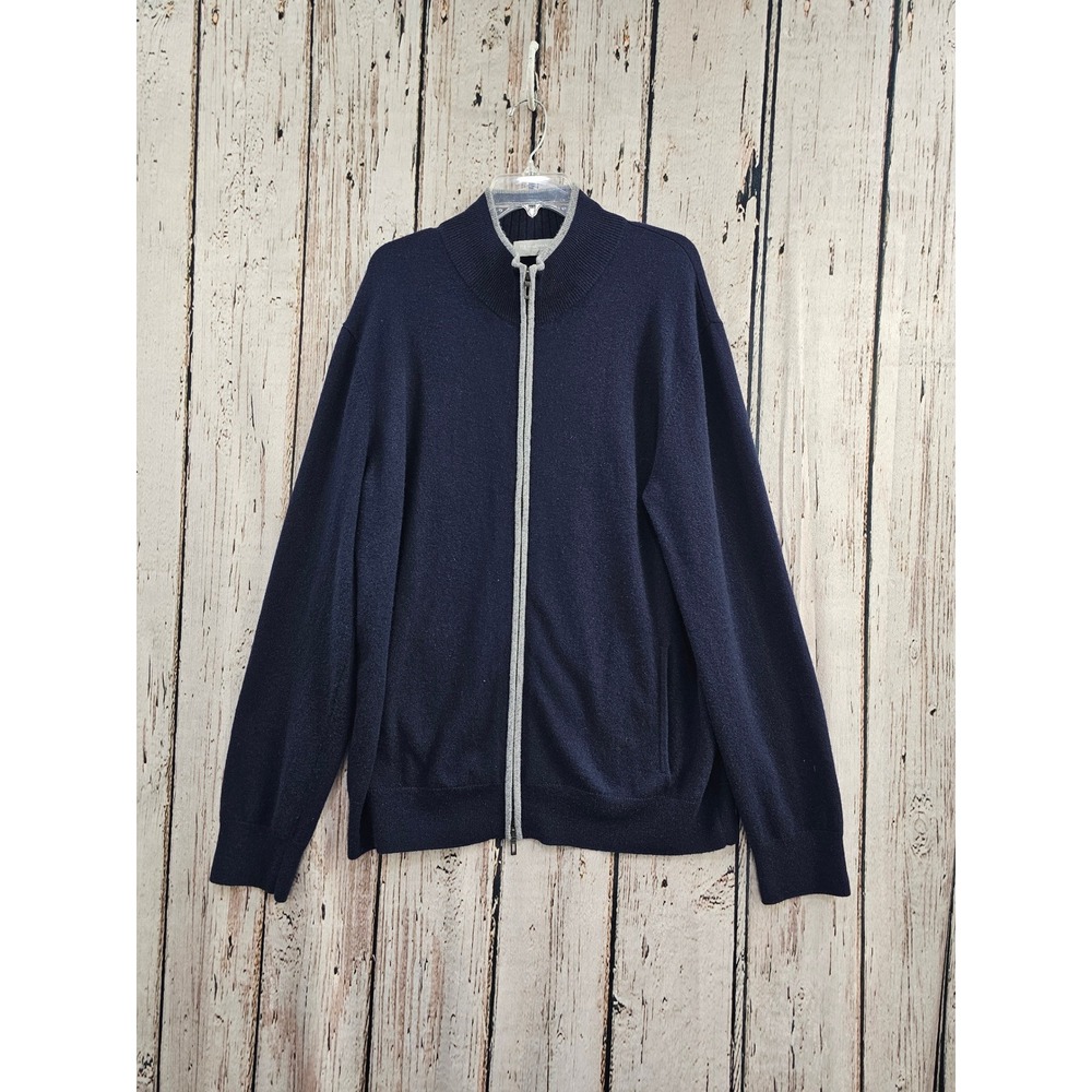 TSE for Neiman Marcus Sweater Mens XXL Navy Blue Recycled Cashmere Full Zip Mock